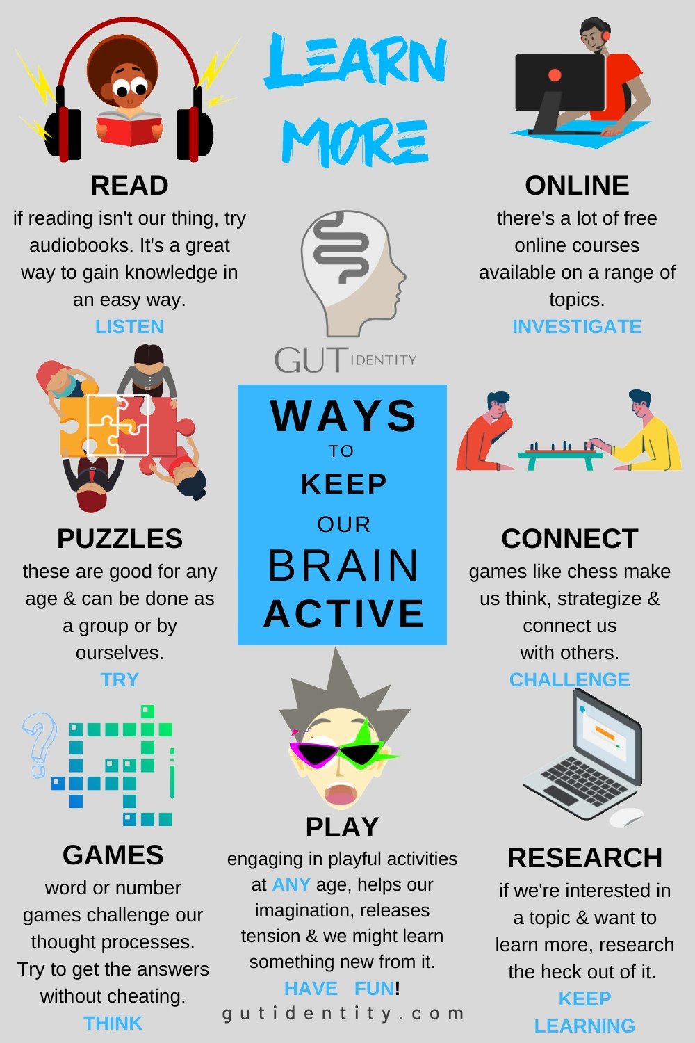 Ways to keep our brain active by Gutidentity