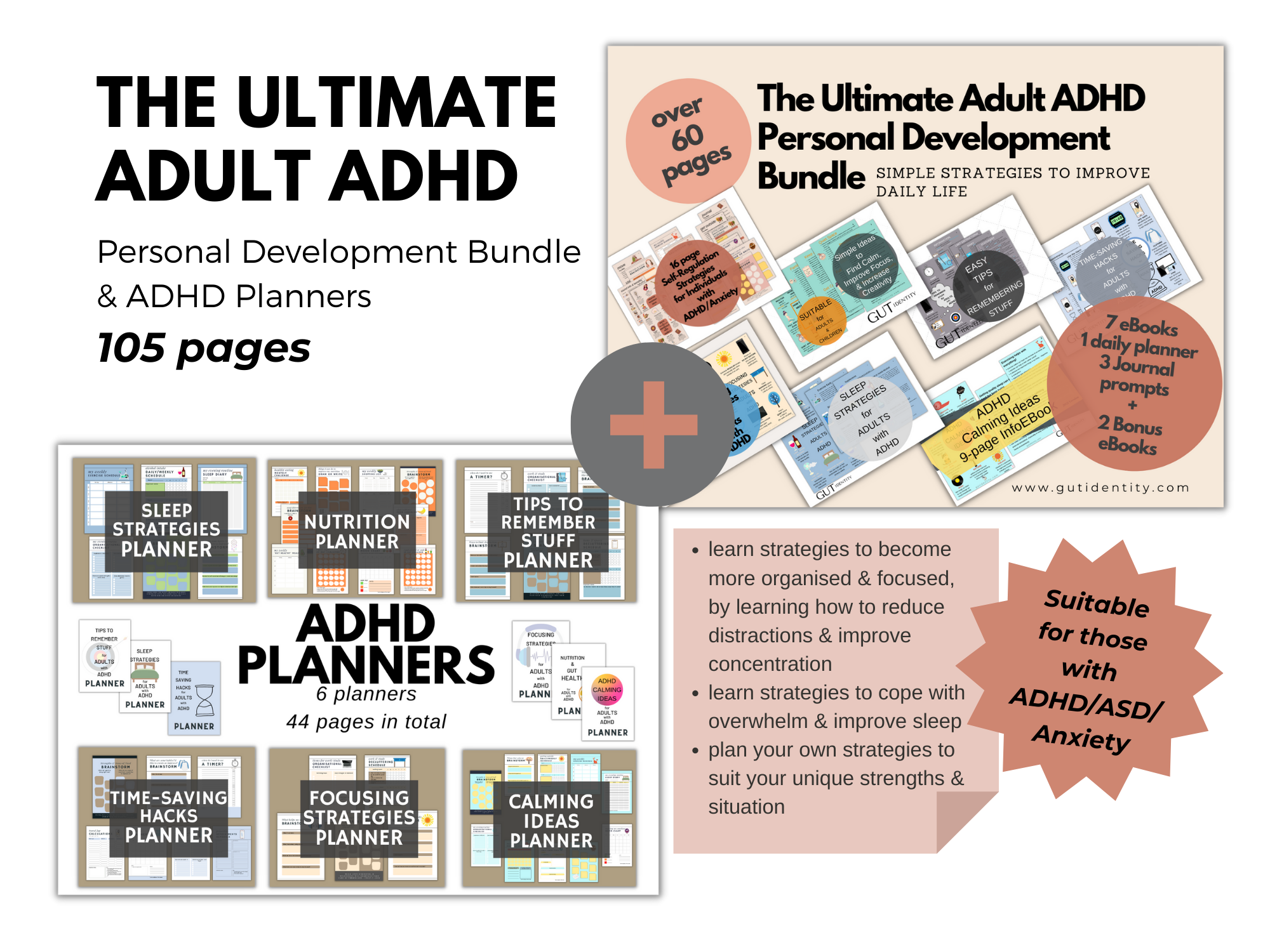 Adult ADHD Personal Development Life-Skills workbook and planners by Gutidentity