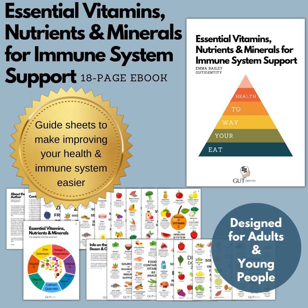 Essential vitamins, nutrients & minerals for immune system support -  For individuals with Coeliac (celiac) Disease Gutidentity