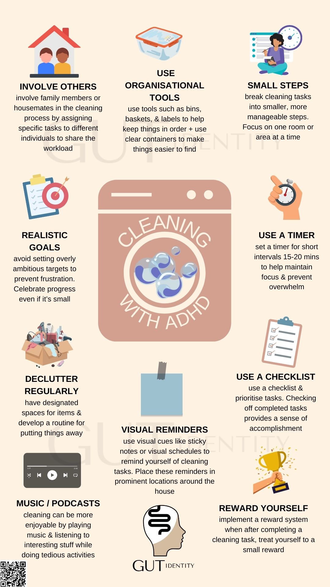 Cleaning with ADHD - Strategies to help us feel more organised and up our cleaning game by Gutidentity